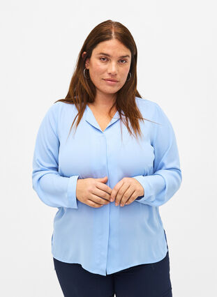 Enfärgad skjorta med V-ringning, Serenity, Model image number 0