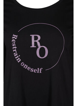 T-shirt i bomull med 3/4-ärmar, Black RO, Packshot image number 2