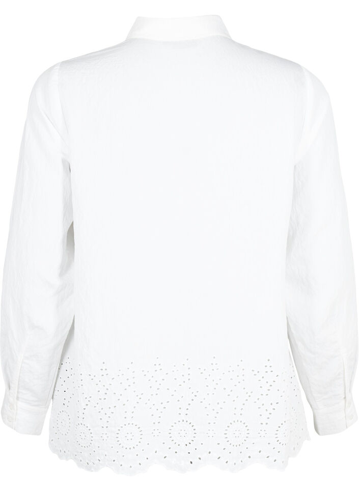 Viskosskjorta med Broderie anglaise, Bright White, Packshot image number 1