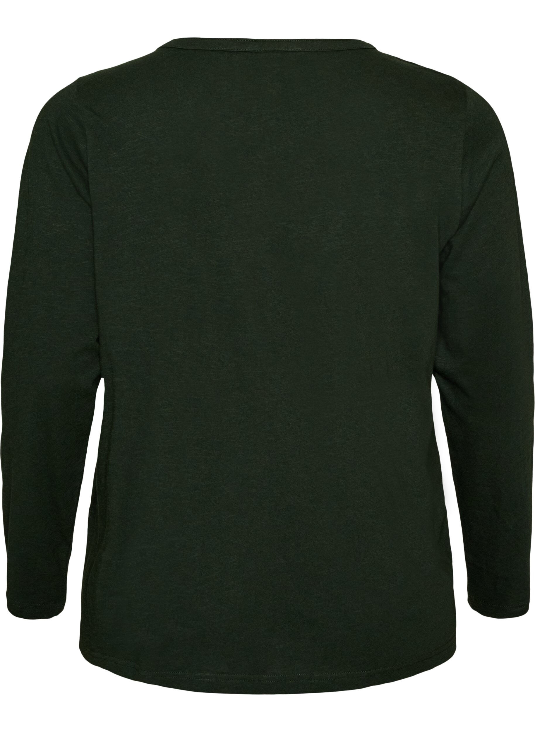 ZizziL&aring;ng&auml;rmad t-shirt med v-ringning och knappar, Gr&ouml;n, Packshot image number 1