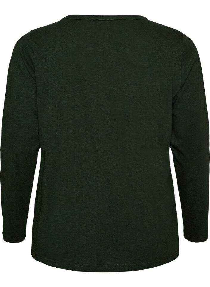 L&aring;ng&auml;rmad t-shirt med v-ringning och knappar, Gr&ouml;n, Packshot image number 1