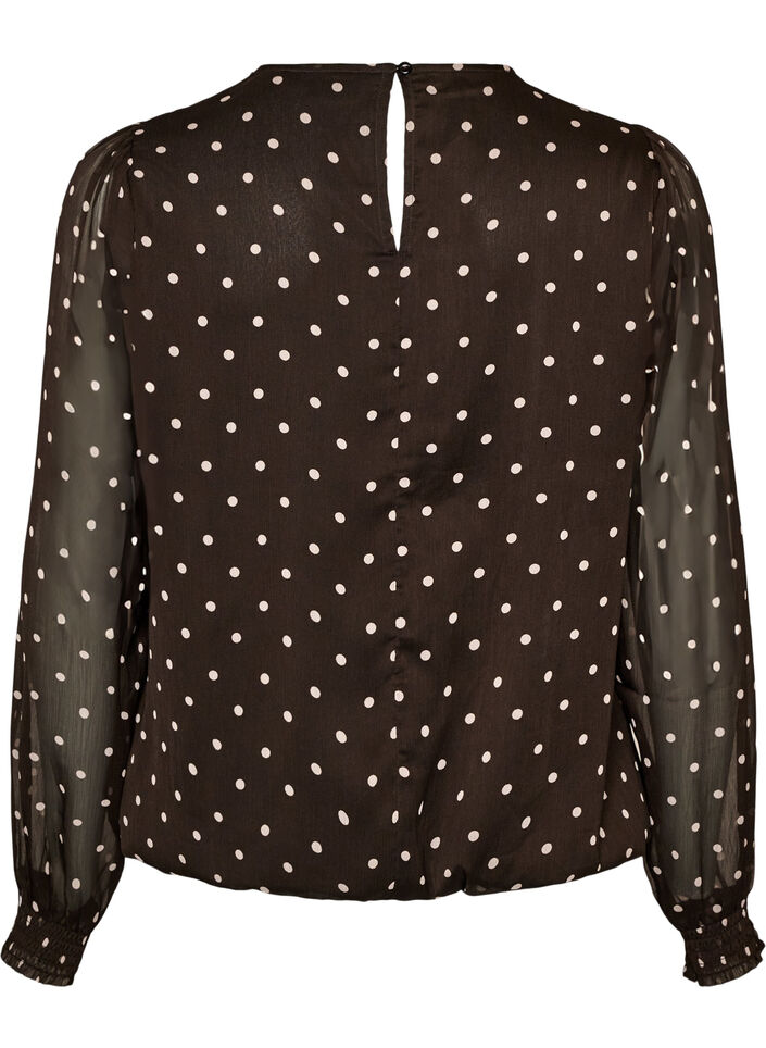 Prickig blus i chiffong med transparenta &auml;rmar, Brun, Packshot image number 1