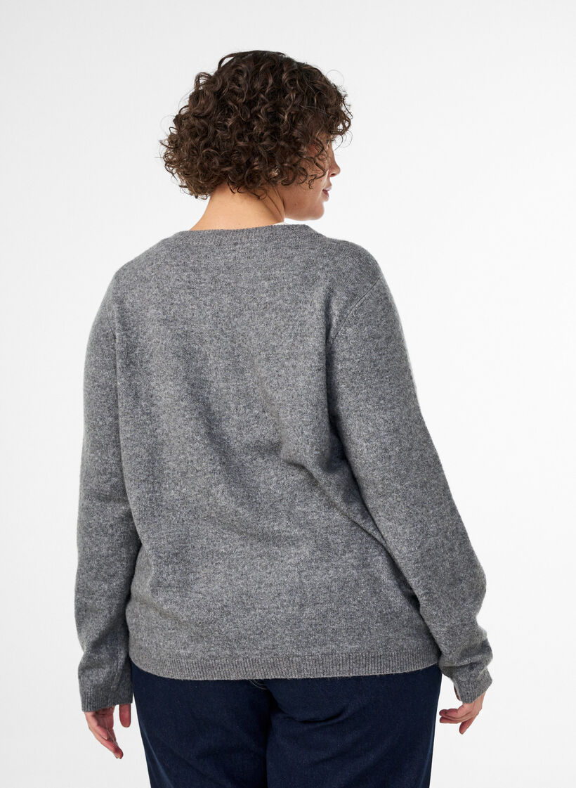 Cardigan med knappar och rundad framtill, Gr&aring;, Model image number 2