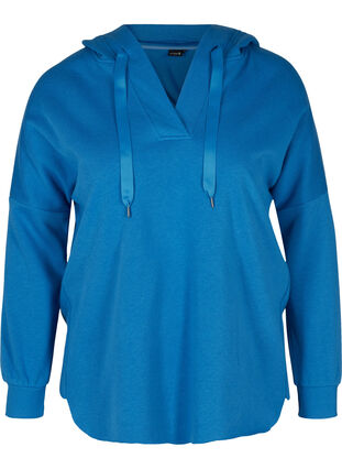 Sweatshirt med huva och slits, Daphne Blue, Packshot image number 0