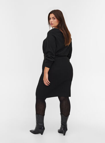 Kroppsnära stickad kjol, Black, Model image number 1