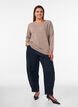 blus i stickat med strass och nitar, Beige, Model image number 1