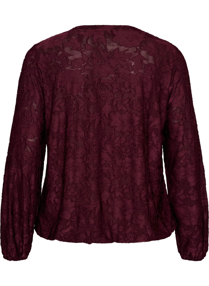 Skir blus med blommig textur och l&aring;nga &auml;rmar, R&ouml;d, Packshot image number 1