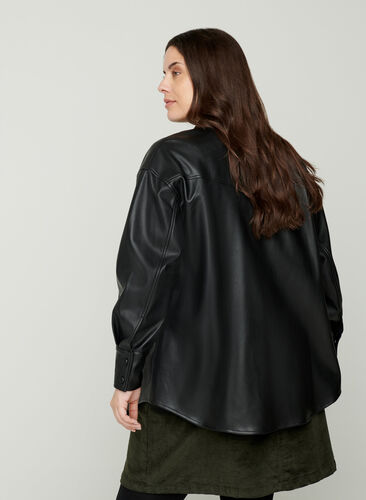 Skjortjacka i imiterad läder, Black, Model image number 1