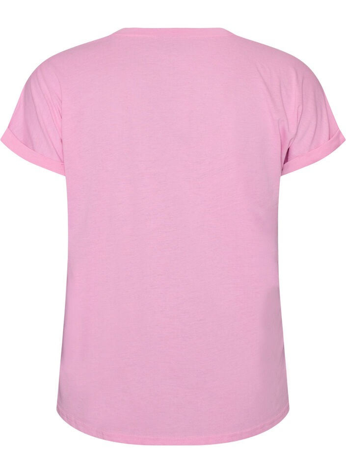 Kort&auml;rmad t-shirt i bomullsmix, Rosa, Packshot image number 1