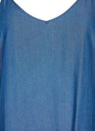 Lång denimklänning med tunna axelband, Dark blue denim, Packshot image number 2