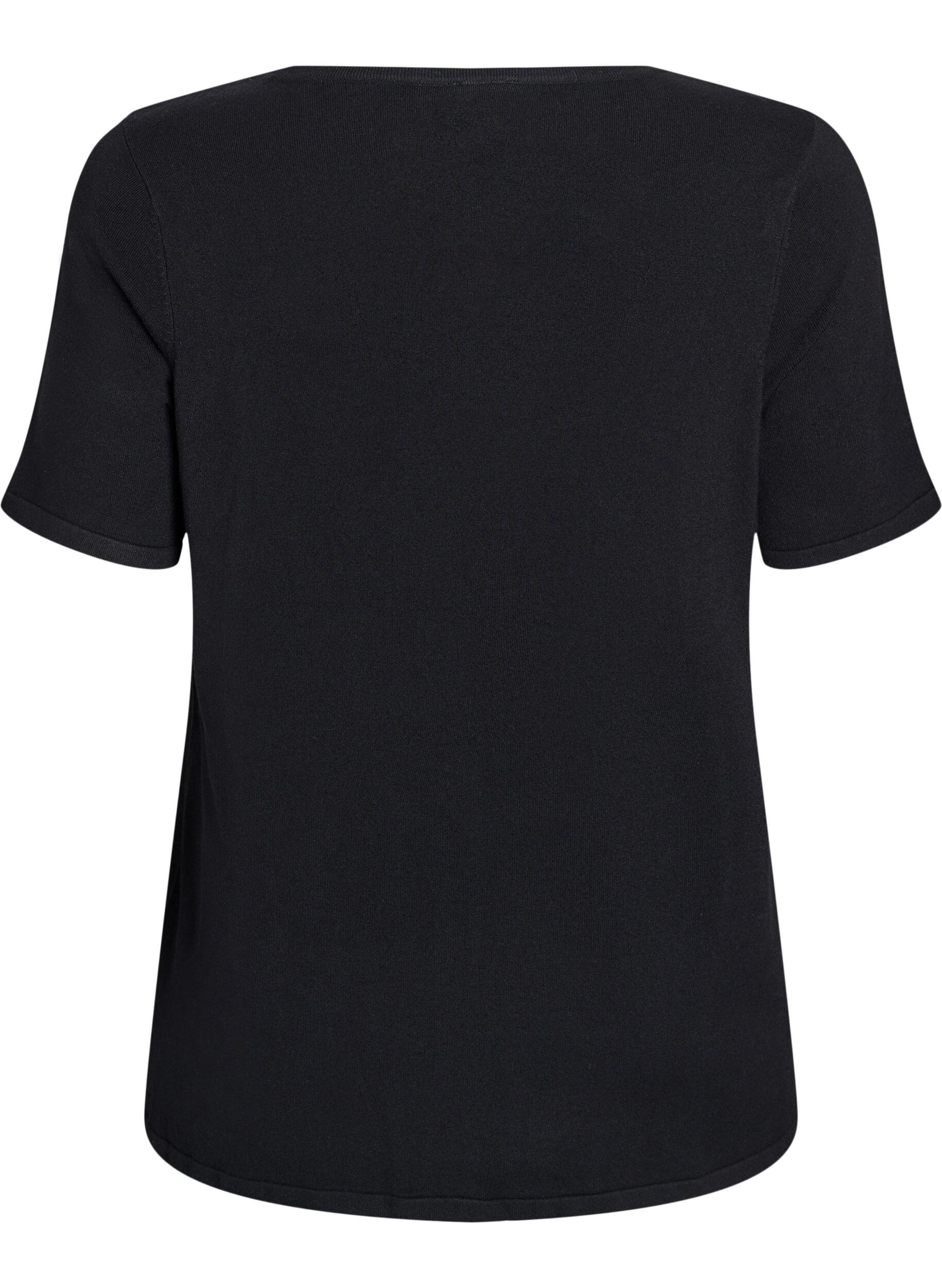 Zizzi Kort&auml;rmad stickad blus i viskos, Svart, Packshot image number 1