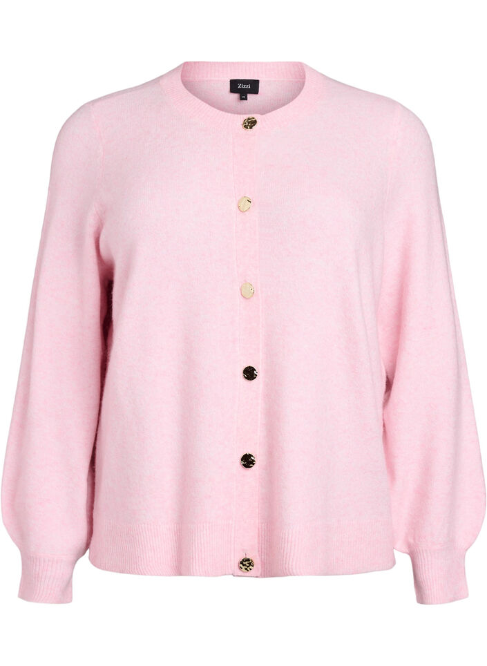 Kofta i mjukt stickat med guldf&auml;rgade knappar, Rosa, Packshot image number 0