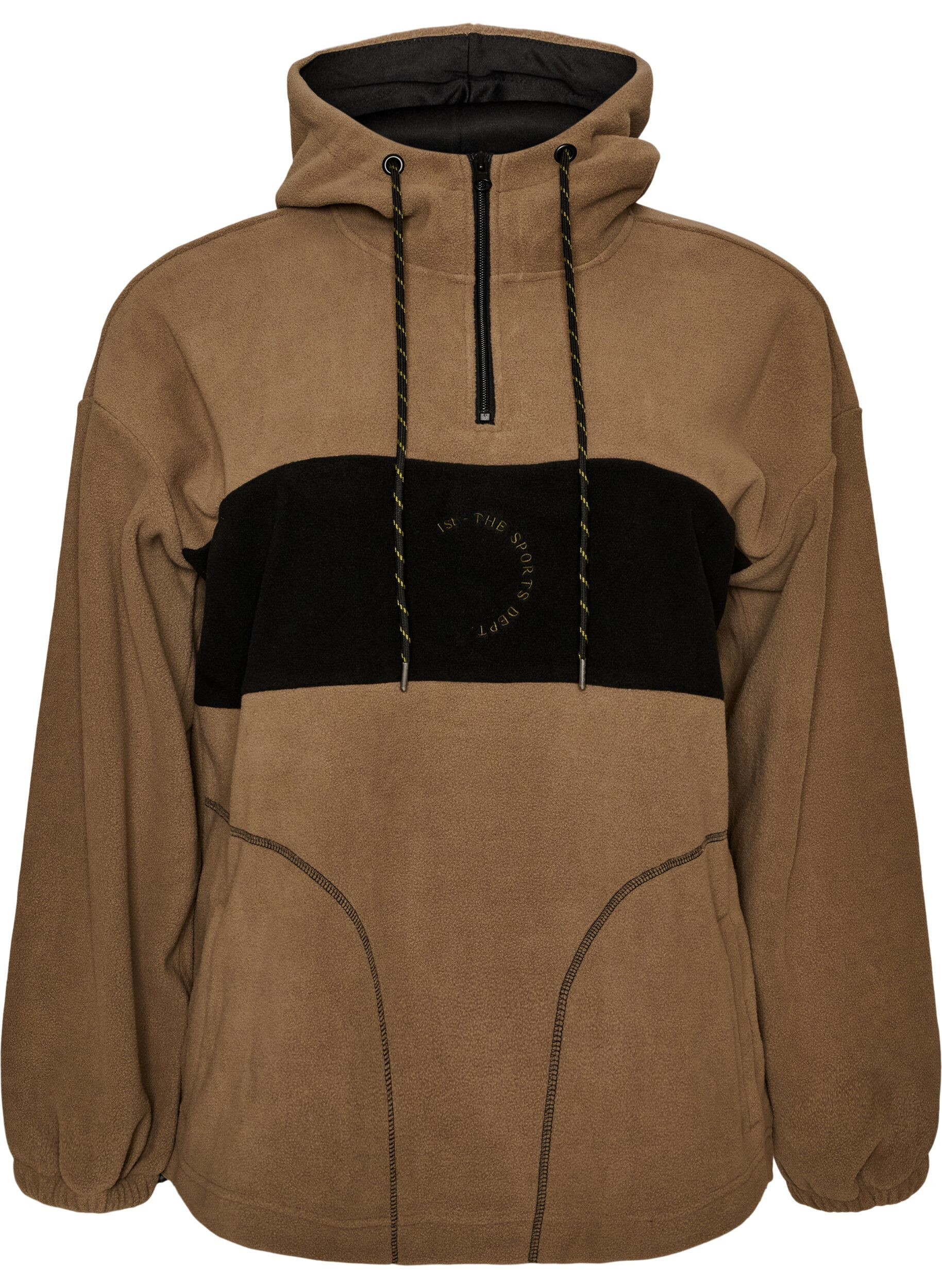 ZizziAnorak i fleece med huva och kontrastpanel, Brun, Packshot image number 0