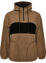 Anorak i fleece med huva och kontrastpanel, Brun