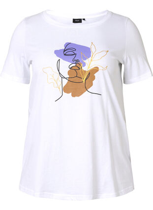 T-shirt i bomull med rund hals och tryck, Bright White FACE, Packshot image number 0