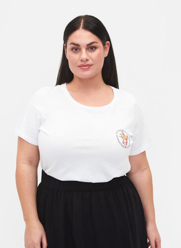 T-shirt i bomull med tryck framtill, White Chest Print, Model image number 0