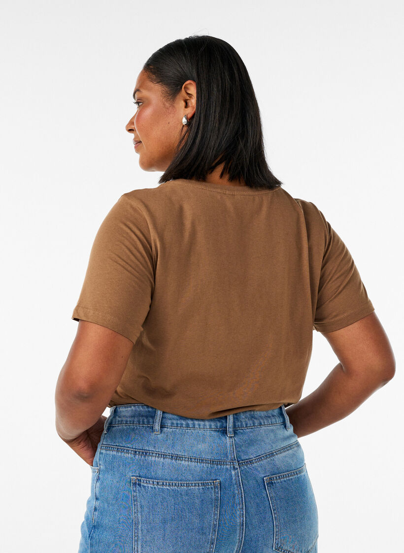 T-shirt i bomull med tryck, Brun, Model image number 2