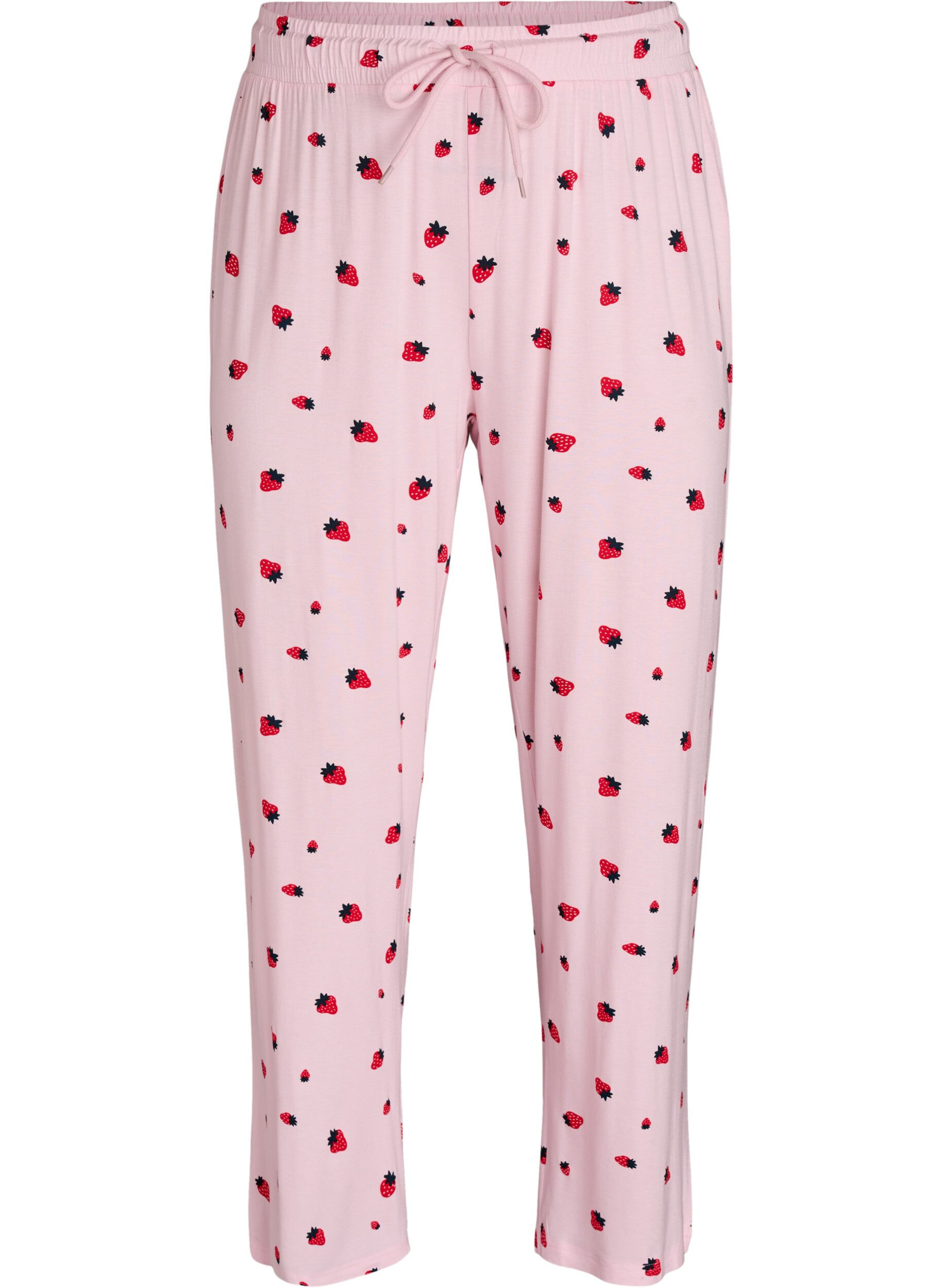 Zizzi Pyjamasbyxor i mjuk jersey med h&ouml;g midja och fruktm&ouml;nster, Rosa, Packshot image number 0
