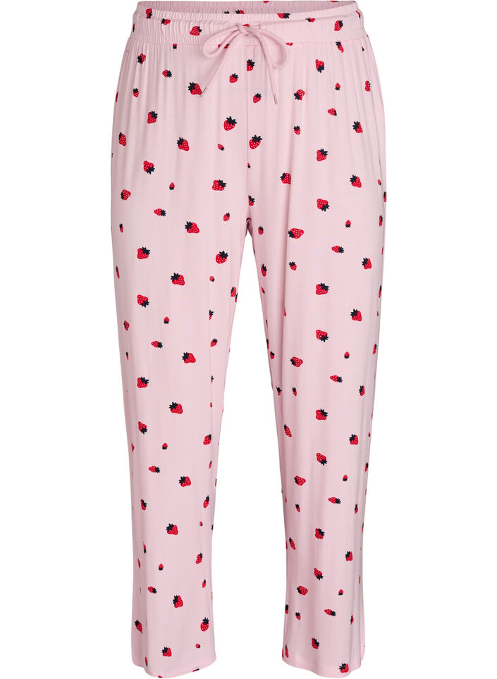 Pyjamasbyxor i mjuk jersey med h&ouml;g midja och fruktm&ouml;nster, Rosa, Packshot image number 0