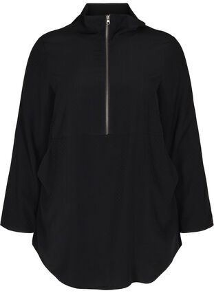 Långärmad tunika med blixtlås, Black, Packshot image number 0
