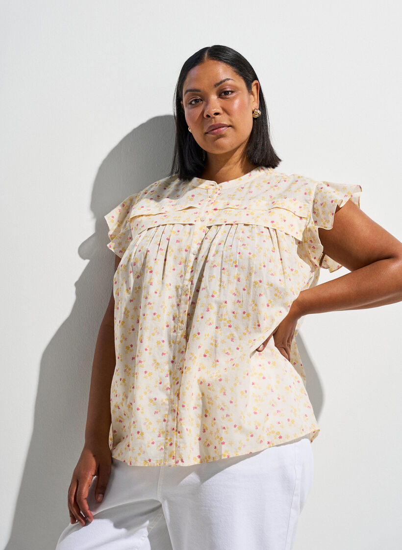 &Auml;rml&ouml;s a-linjeformad skjortblus i bomull, Gul, Image image number 0