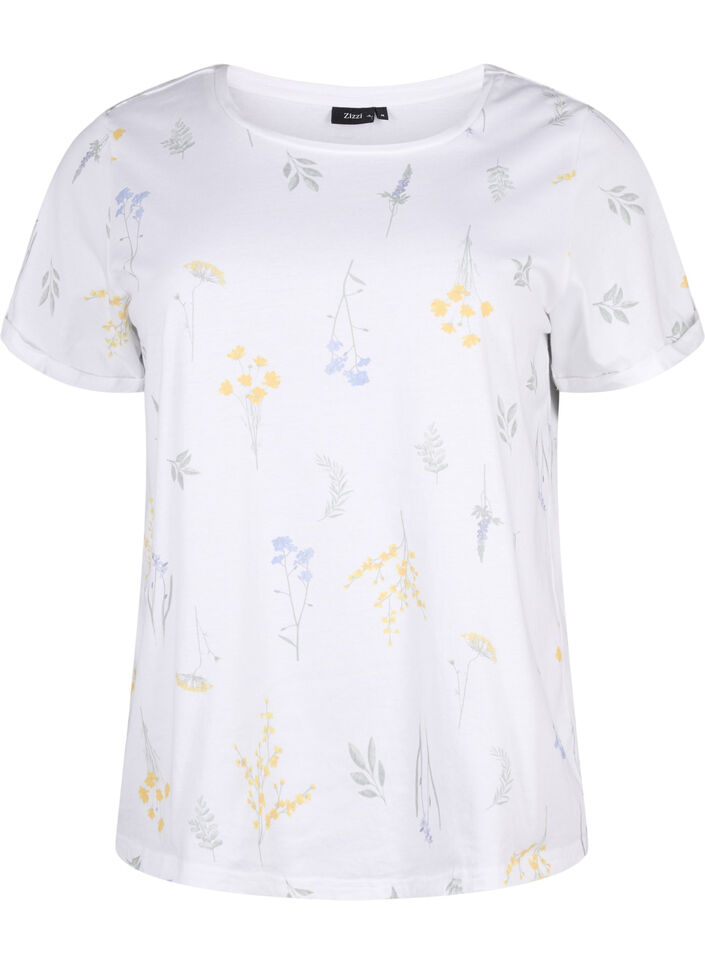 T-shirt i ekologisk bomull med blommigt tryck, Bright W. AOP, Packshot image number 0