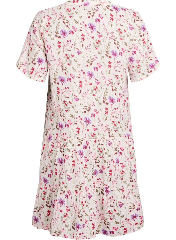 Kort a-linjeformad kl&auml;nning i bomullsmuslin, Beige, Packshot image number 1