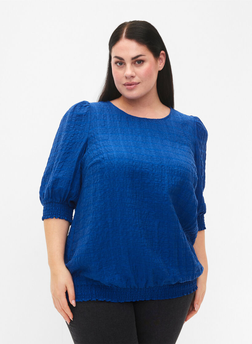 Smockblus med lyocell (TENCEL™), Strong Blue, Model image number 0