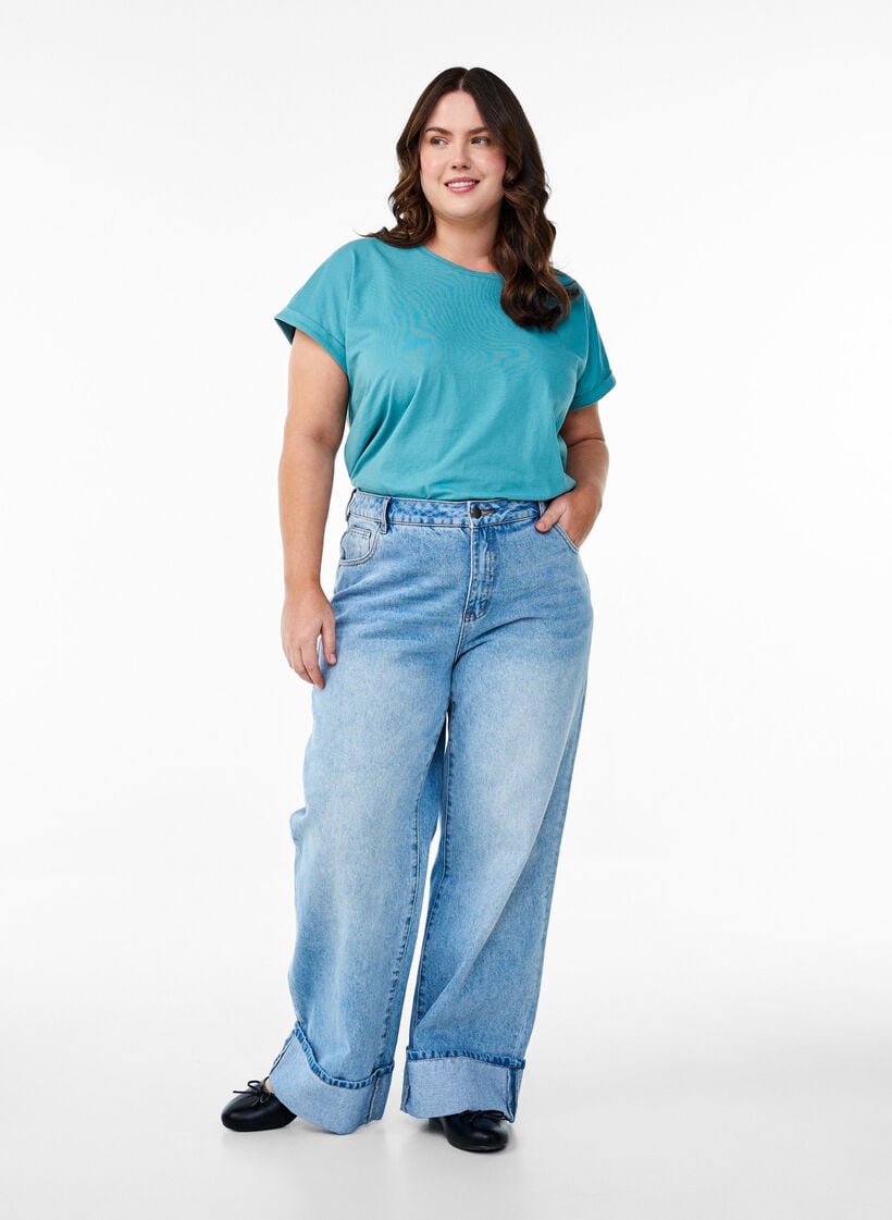 Kortärmad t-shirt i bomullsmix, Blå, Model image number 1