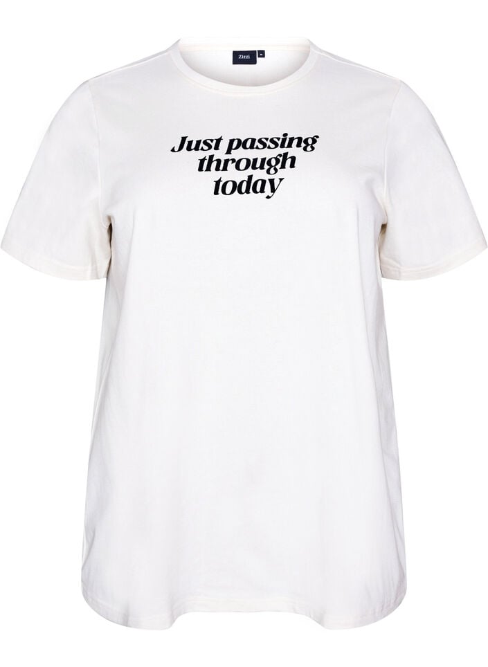T-shirt i bomull med texttryck, Vit, Packshot image number 0