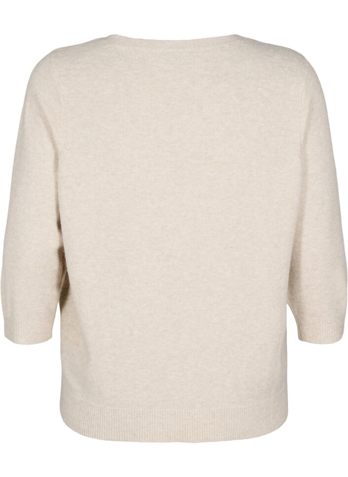 Stickad blus med blommor och 3/4-ärmar, Pumice Stone Mel., Packshot image number 1