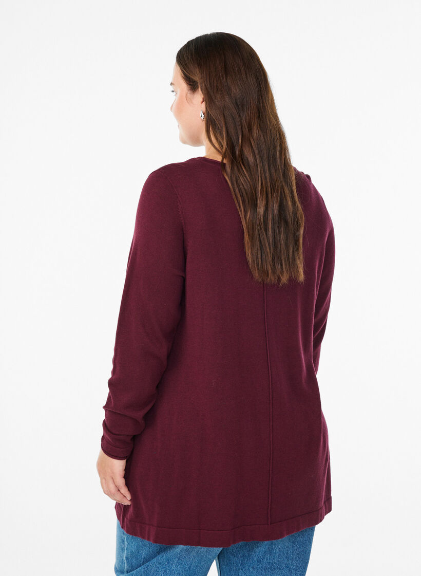 Stickad blus i bomull-viskosblandning, M&ouml;rk Bordeaux, Model image number 2