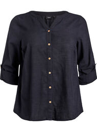 Skjortblus i bomull med v-ringning, Svart