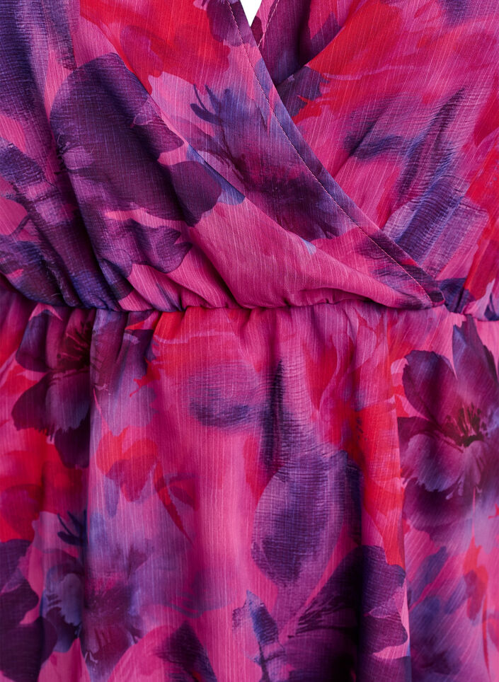 Blus i chiffong med blommor och korta &auml;rmar, R&ouml;d, Packshot image number 2
