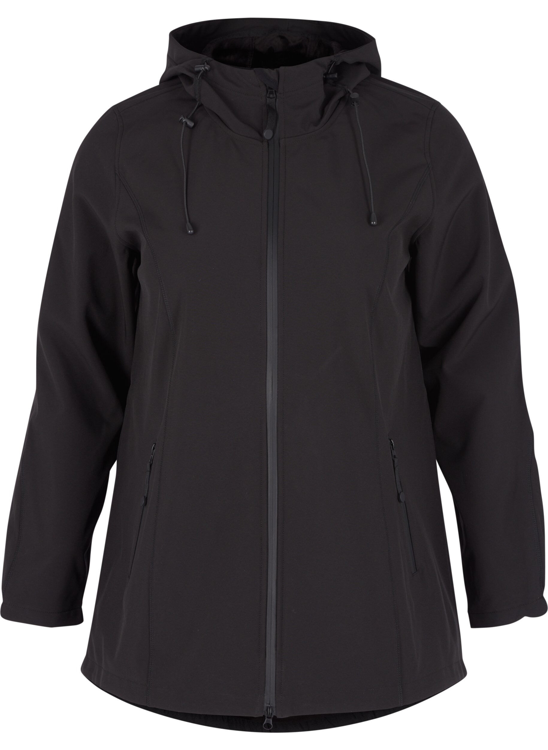 Zizzi Kort softshell jacka med luva, Black, Packshot image number 0