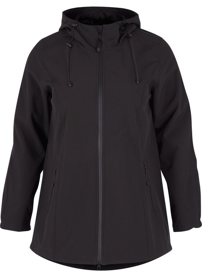 Kort softshell jacka med luva, Black, Packshot image number 0