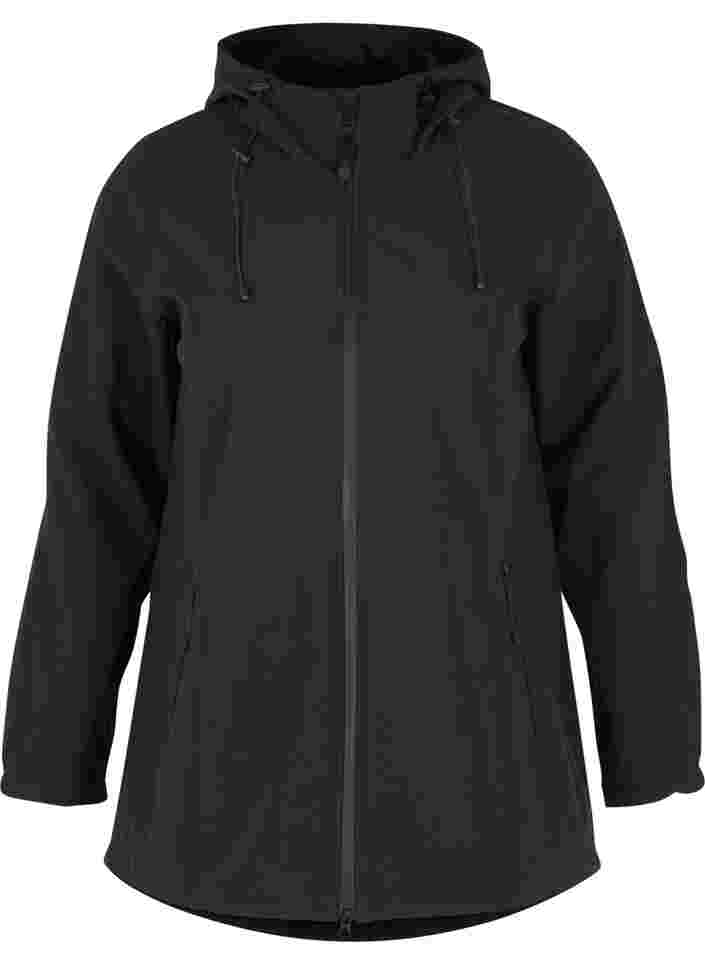 Kort softshell jacka med luva, Black, Packshot image number 0