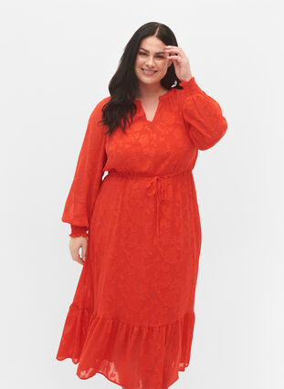Långärmad midi-klänning i jacquard-look, Orange.com, Model image number 2