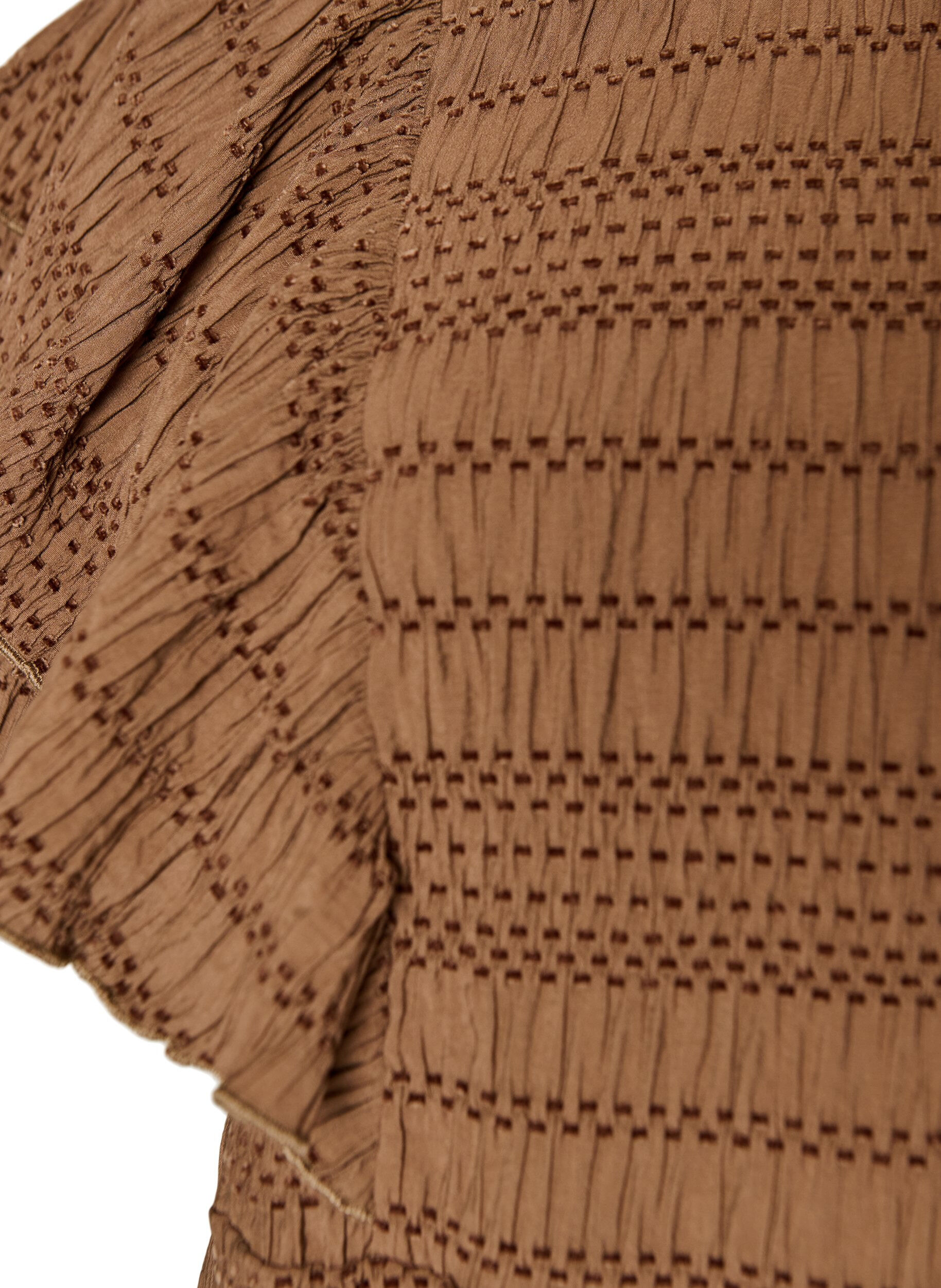 ZizziBlus med smock och volang&auml;rmar, Brun, Packshot image number 2