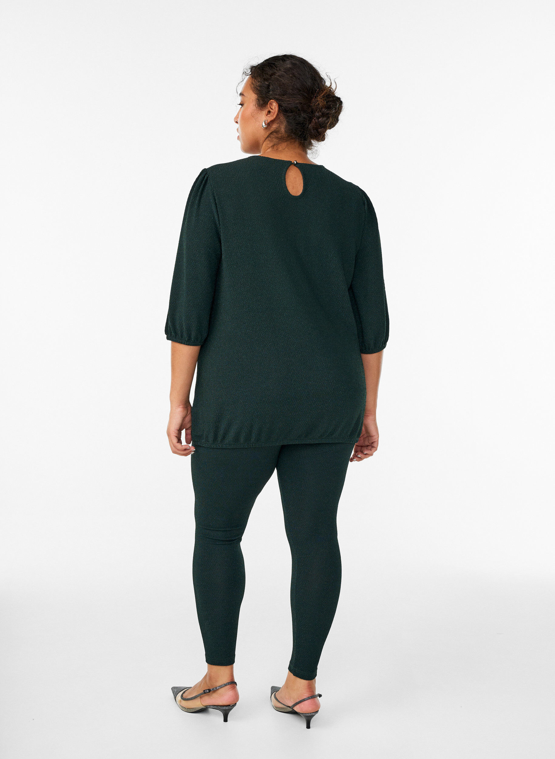 Zizzi Leggings med glitterm&ouml;nster, Gr&ouml;n, Model image number 2
