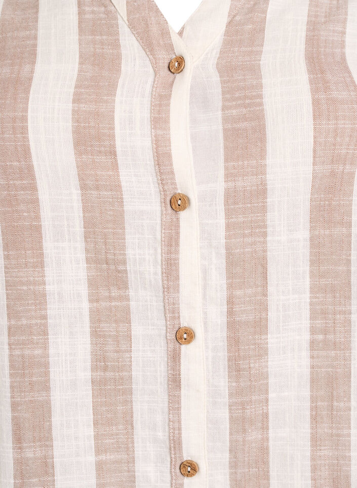 Skjortblus i bomull med v-ringning, Beige, Packshot image number 2