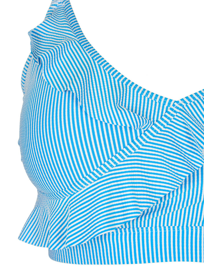 Randig bikiniöverdel med volang, BlueWhite Stripe AOP, Packshot image number 2