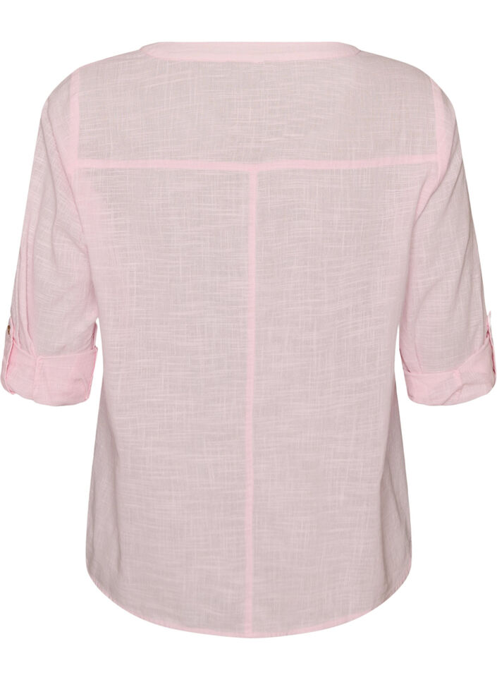 Bomullsblus med v-ringning, Rosa, Packshot image number 1