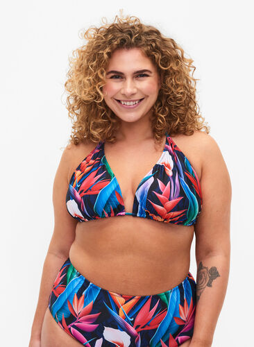 Triangel-bikinibehå med tryck, Bright Leaf, Model image number 0