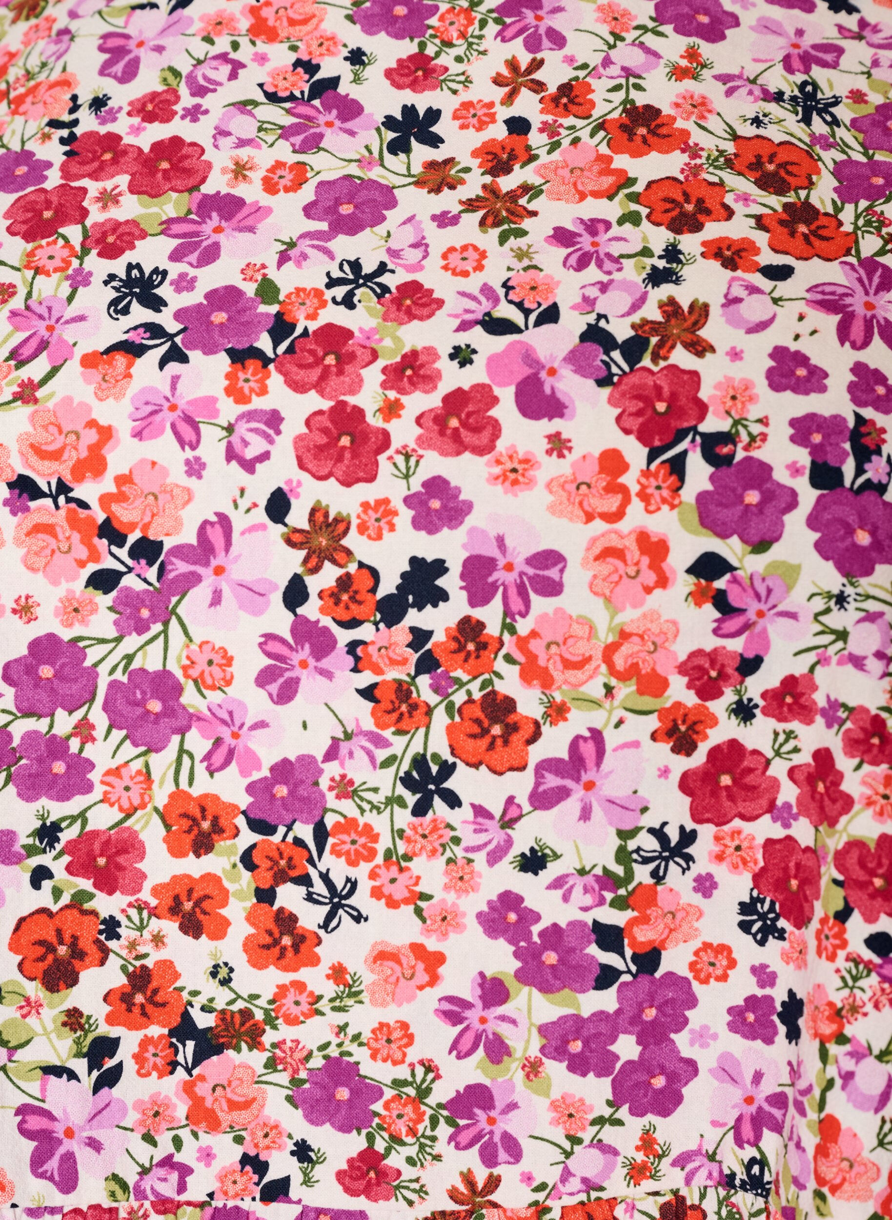 ZizziBlommig kl&auml;nning i bomull med volanger och v-ringning, Rosa, Packshot image number 2