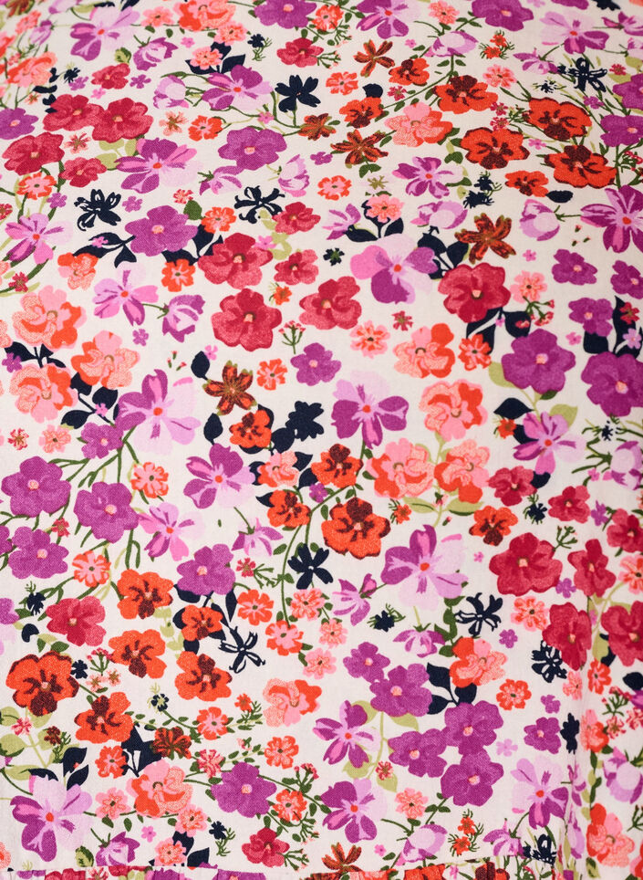 Blommig kl&auml;nning i bomull med volanger och v-ringning, Rosa, Packshot image number 2