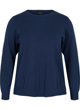 Långärmad tröja med ribb och slits, Navy Blazer, Packshot image number 0