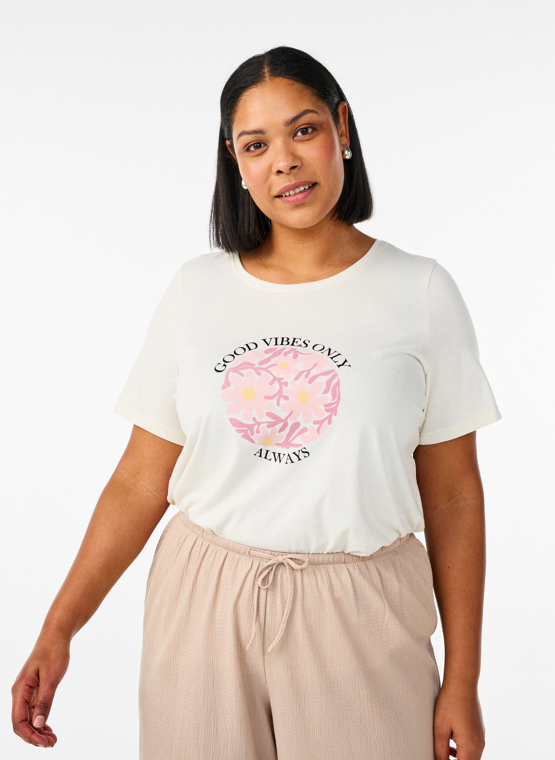 ZizziT-shirt med tryck, Vanilla, Model image number 0