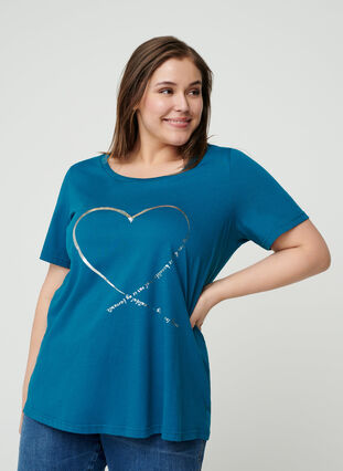 Kortärmad t-shirt med print, Blue Coral, Model image number 0