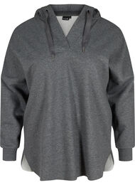 Sweatshirt med huva och slits, Dark Grey Melange